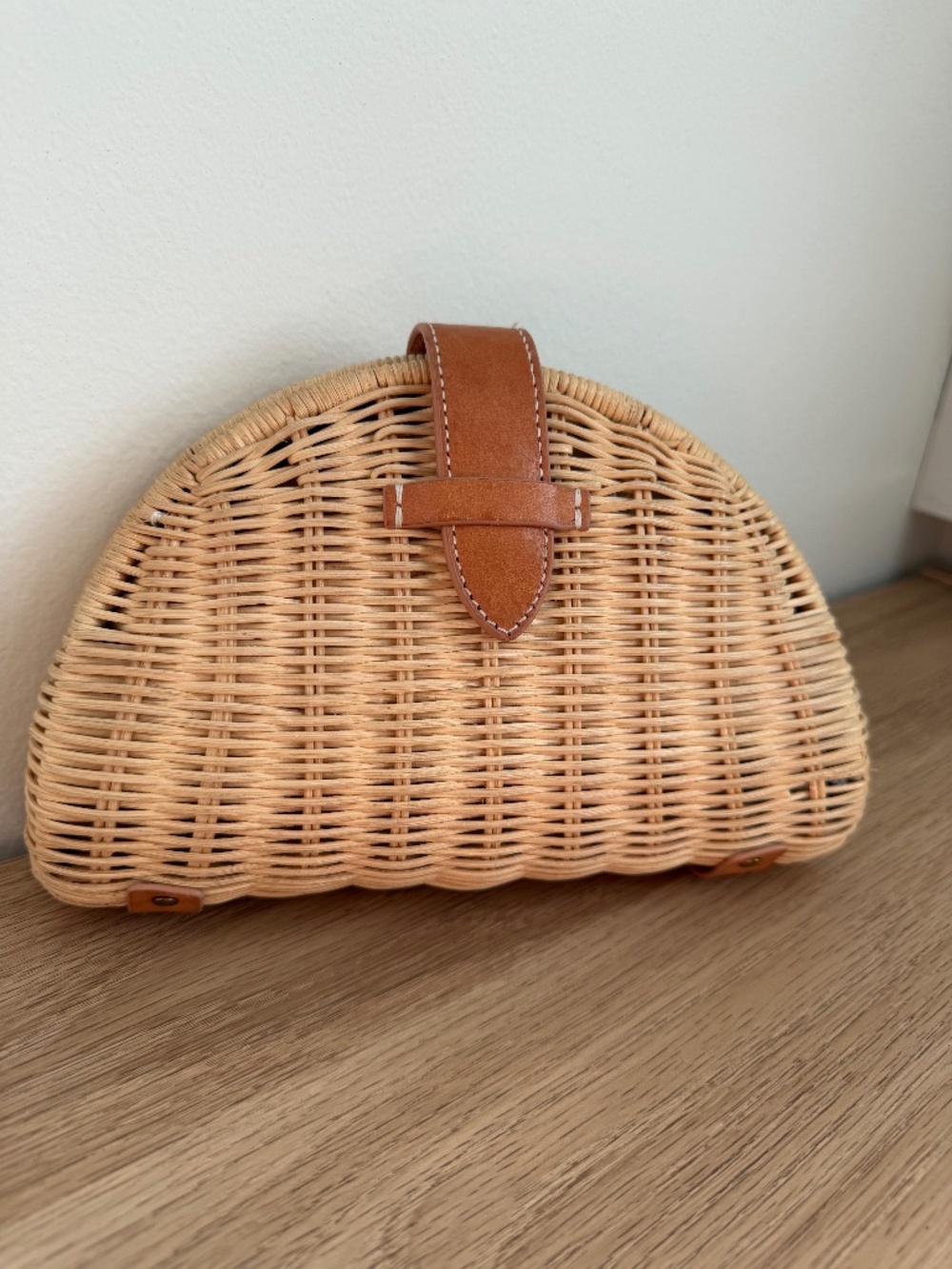 J. Crew Natural Rattan Wicker Clutch Bag Cognac Leather Summer Resort